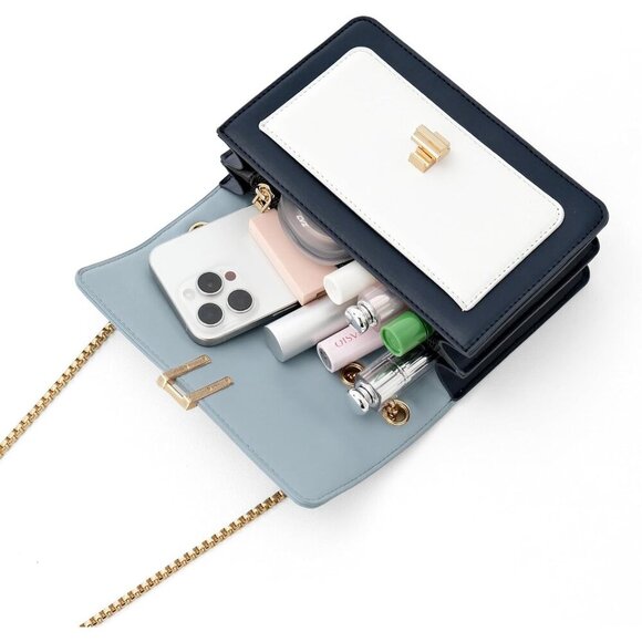 Women Blue Imported Faux Leather Twist Lock Crossbody Designer Shoulder Handbags - Picture 6 of 9